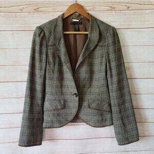 Laundry by Shelli Segal Wool Blend Ruffle Collar Plaid Lined Jacket Size 8